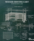 Outdoor Storage Cabinet With Wheels And Black Glass Top For Patio And Poolside No Fuss All Weather Wicker Cart With 56 Gallon Open Space And 70 Gallon Cabinet Side Hooks For Easy Organization Dark Brown schematic showing design features and dimensions.