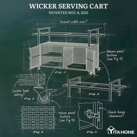 Outdoor Storage Cabinet With Wheels And Black Glass Top For Patio And Poolside No Fuss All Weather Wicker Cart With 56 Gallon Open Space And 70 Gallon Cabinet Side Hooks For Easy Organization Dark Brown schematic showing design features and dimensions.