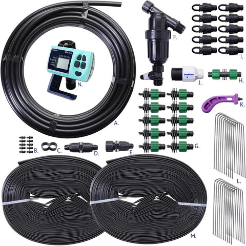 Automated Drip Tape Irrigation Kit For Row Crops With Timer, Powers Up To 10 20 Foot Rows, Farm Grade Components, Easy Plug And Play