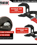 2-Piece Self-Adjusting V-Notch Pliers Set 7-Inch And 10-Inch With Big Jaw Openings Up To 1 5/8 Inches And 2 3/8 Inches shown in packaging