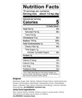 Nutrition facts label showing serving details for Built Like A Tank 1000W Food Dehydrator products, including calories and ingredients.