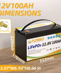 12V 100Ah LiFePO4 Battery With BMS Deep Cycle 16500 Cycles Grade A Cells Built For Marine Trolling Motors RV Camping Solar Golf