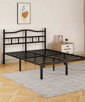 Heavy Duty Queen Bed Frame With Curved Headboard Noise Free Metal Platform Built Like A Tank With Sturdy Steel Slats for quiet setup in a modern bedroom.