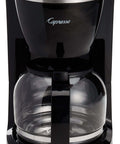 Front view of 12 Cup Drip Coffeemaker In Stainless Steel With Gold Tone Filter No Mess Paper Filters Programmable Brew Auto Start Keep Warm For 2 Hours And Auto Shutoff Drip Stop For Easy One Cup Pour.