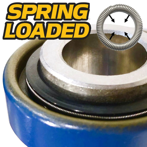 Beefed Up Front Axle And Bearing Rebuild Kit showing spring loaded seal for Exmark Toro Lawn Mower Caster Wheels 13x6.50-6