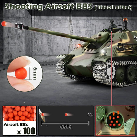 1/16 Scale RC Tank Jagdpanther Battle Ready With Smoke, Sound And Lights, 2.4G Remote Control, airsoft BB feature in action