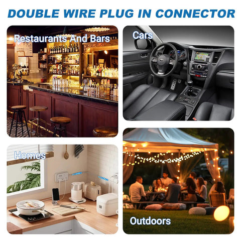 Various uses of 50 Piece Double Wire Plug In Connector Kit Plug N Play With 1 Pin And 2 Pin Quick Disconnect Locking Buckles.