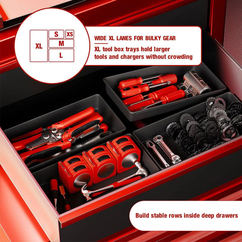 Heavy-Duty 6 XL Tool Box Drawer Organizer Trays With Non-Slip Pads in tool chest holding tools