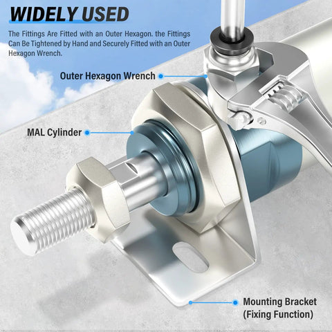 Close-up of 40mm Bore Pneumatic Cylinder 125mm Stroke installation with outer hexagon wrench and mounting bracket for heavy duty use.