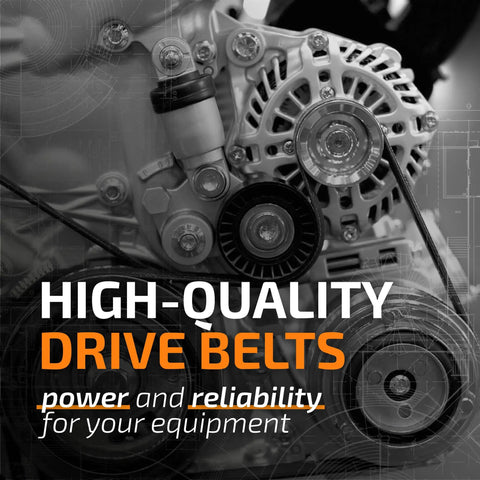 265-827 Replacement Drive Belt With Aramid Construction for heavy duty machines and lawn equipment, shown in engine setup.