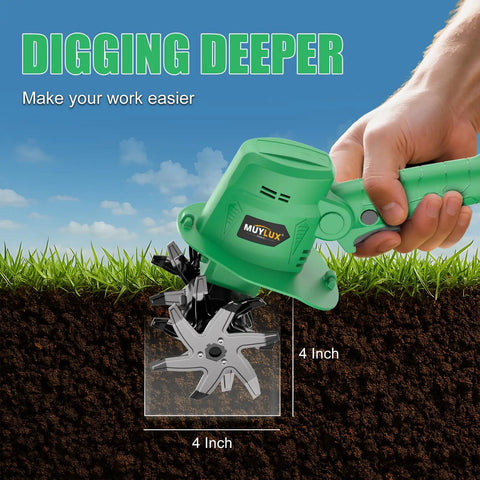 20V Cordless Tiller Cultivator With 2x 2.0Ah Batteries And Charger, Beast Power Garden Rototiller digging 4 inches into soil