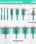 Image of Diamond Core Drill Bit Set 11 Piece Tile Hole Saw Kit With Triangle Shank For Porcelain Granite Marble Stone Pro Grade Dry And Wet Drilling