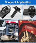 M6-1.0 Body Bolts And Extruded U Nut Clips Bulk Kit with clips and screws for car panels and fenders, showcasing various applications.