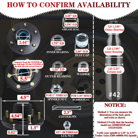 LUXTRKSTO six-lug trailer hub kit for 5200–6000 lb axles, 1.25–1.75 in tapered spindle, prelubricated bearings Amazon
