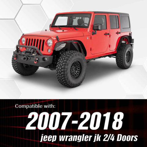 4 Piece Flat Style Fender Flares Kit For Jeep Wrangler JK JKU Unlimited 2007 To 2018 on red Jeep