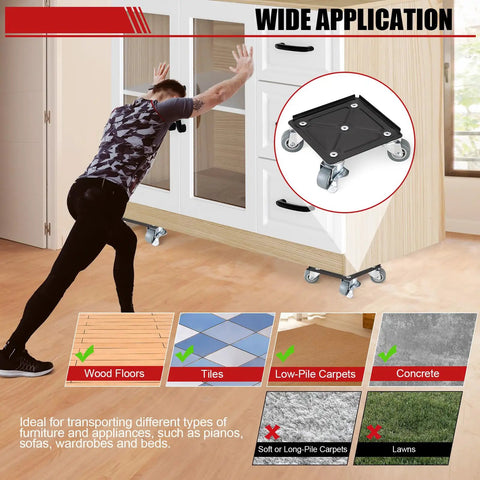 FLKQC Heavy Duty Furniture Movers Sliders Set With Lift Tool And Non Slip Pads For Moving Couches And Appliances Easy Glide Pads shown in use on wood floor.