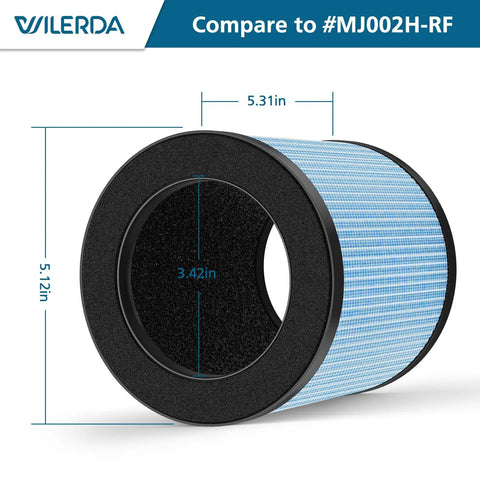 Replacement Filter For POMORON Air Purifiers 4 Stage HEPA Filtration With Activated Carbon, cylindrical blue filter dimensions