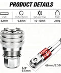 Two Piece Universal Socket Wrench Set For Three Eighths Inch Drive Fits Ratchet Torque Wrench And Power Drill DIY Ready Adjustable Multi Function Tool Built From Hardened Steel For Maximum Durability, 3/8 drive, 52mm