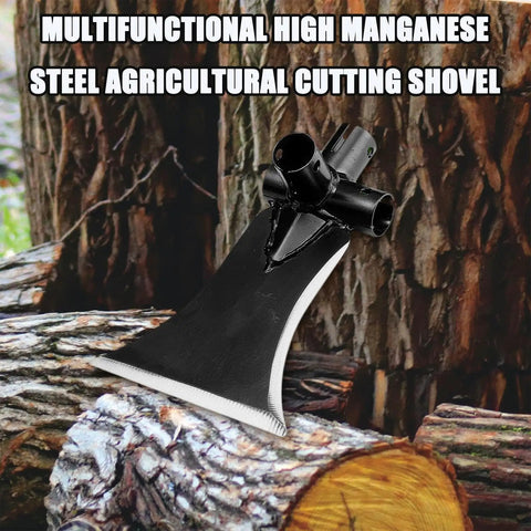 Heavy Duty Manganese Steel Garden Shovel Set For Landscaping And Outdoor Cleanup displayed against wooden logs