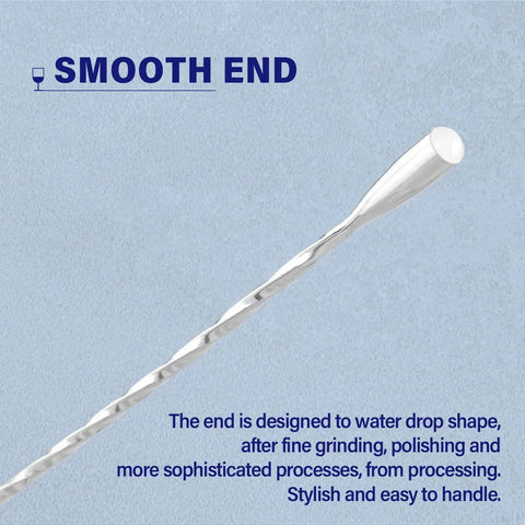Two Piece 12 Inch Stainless Steel Bar Spoon Set For Cocktails showing smooth end design for precise mixing