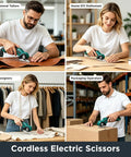 Heavy Duty Cordless Electric Scissors Delivering Zero-Fuss 350Rpm Cutting Power And Razor Sharp Sk5 Steel Blades in use by various professionals.