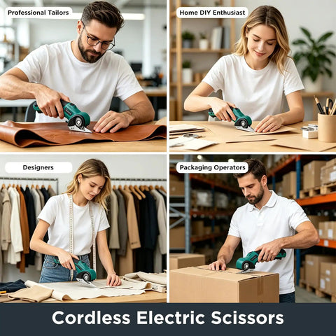 Heavy Duty Cordless Electric Scissors Delivering Zero-Fuss 350Rpm Cutting Power And Razor Sharp Sk5 Steel Blades in use by various professionals.