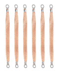 Heavy Duty 6 Pack Copper Braided Automotive Ground Straps With Terminal Plugs laid out, showcasing durable copper material and looped ends.