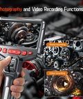 Two Way Articulating Borescope With 1080P HD Endoscope Camera And 8 LED Lights displaying gears on screen