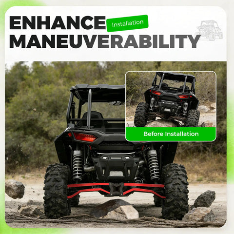 Red Rear Radius Arms For Polaris RZR XP 1000 And XP 4 1000 Beefy Heavy Duty Steel With Adjustable Heim Joints, High Clearance, Boxed Design For Maximum Tire Grip, Precise Suspension Geometry And Smoother Off Road Handling on a Polaris RZR rear suspension