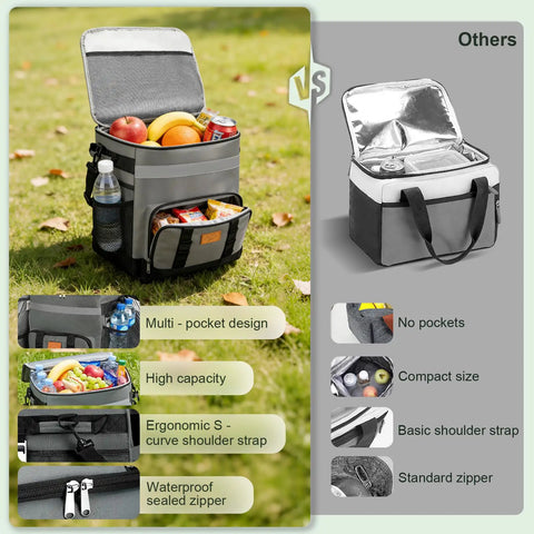 Beast Rolling Cooler Bag With Detachable Cart And All Terrain Wheels, 60 Can Capacity, showcasing multi-pocket design and gray fabric.