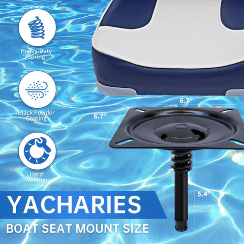 Boat Seat Swivel Mount With 360-Degree Rotation, Three Quarter Inch Steel Pin With Spring under seat on textured blue background