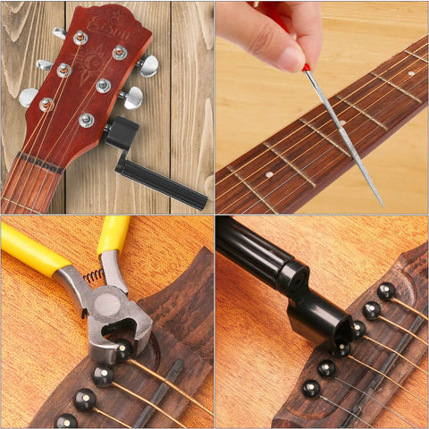 72 Piece All In One Guitar Tool Kit For Repair And Maintenance with string winder, fret file, pliers, bridge pin remover