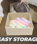 Totally Legit High Capacity Nonwoven Underwear And Sock Organizer Boxes With Super Handy Foldable Drawer Storage For Smooth Closet Organization and Easy Daily Laundry Sorting, beige drawer with rolled socks.