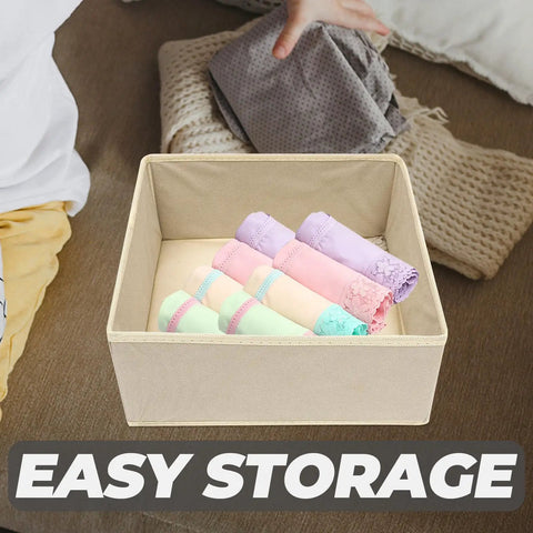 Totally Legit High Capacity Nonwoven Underwear And Sock Organizer Boxes With Super Handy Foldable Drawer Storage For Smooth Closet Organization and Easy Daily Laundry Sorting, beige drawer with rolled socks.