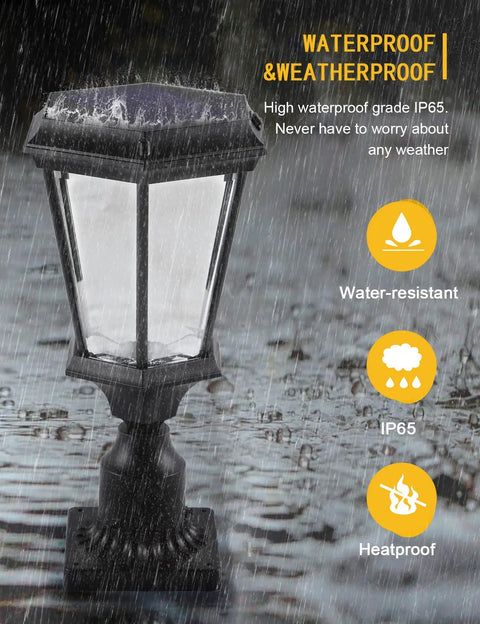 Solar Post Light With Dusk To Dawn Sensor No Fuss Install Aluminum Pillar Lantern in rain, waterproof design