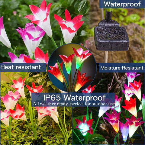 Outdoor Solar Lily Lights Upgraded Multi Color Changing Flower Garden Lights For Patio And Yard, Bigger Lily Flower