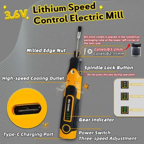 3.6V lithium speed control electric mill with detailed features for the all in one resin sanding and polishing kit for 3D printed models