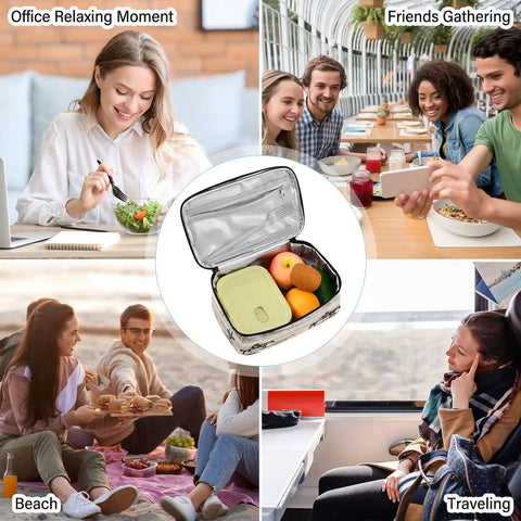 Desert Cowboys Insulated Lunch Bag With Leakproof Cooler; ideal for work, picnics, and travel; opened to show contents and mesh pocket.