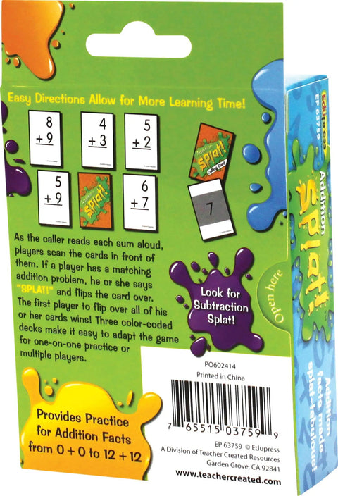 Fast Paced Addition Card Game For Elementary Kids And Teachers, 225 cards for fun matching math activities.