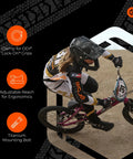 Genius BMX Short Reach Brake Lever With Lock On Clamp Adjustable Reach For Precision Control And Safety, bike rider shows durability.