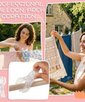 30 Pack Must Have Balloon Arch Clips Clear Plastic Spring Clamps being used to hold clothes on a line in various angles.