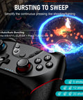 Two Pack Wireless Pro Controllers for Switch 2 with mappable buttons shown with burst mode instructions on gaming screen.