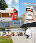 Outdoor 4G LTE Solar Security Camera With 1080P Spotlight Color Night Vision showing two-way audio feature at a house