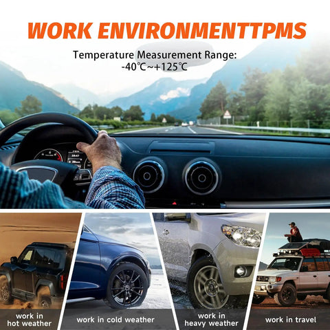 Straight Swap TPMS Tire Pressure Sensor Pack Of 4 Gm Cars And Trucks 315Mhz Preprogrammed No Fuss Reset screenshot of driving environment with temperature range -40°C to +125°C