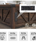 Dope Farmhouse Lift Top Coffee Table With Storage And USB Charging Station featuring outlets and USB ports in brown wood
