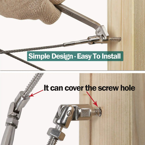 One Eighth Inch Adjustable Angle Cable Railing Hardware Swage Kit Single Screw For Wood Posts Marine Grade 316 Stainless Steel Ten Pack