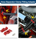 Heavy Duty AN4 Hose Separator Clamps Red Aluminum Alloy Pipe Tube Line Adapter Bracket 4 Pack mounted on car hoses.