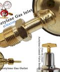 Close-up of acetylene regulator from Two Piece Welding Gas Regulator Set For Oxygen CGA-540 And Acetylene CGA-510 With Dual Gauges