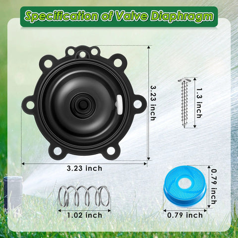 Front view of Gulfmew diaphragm repair kit for Rain Bird valves (4-pack) with spring, screws, and filters