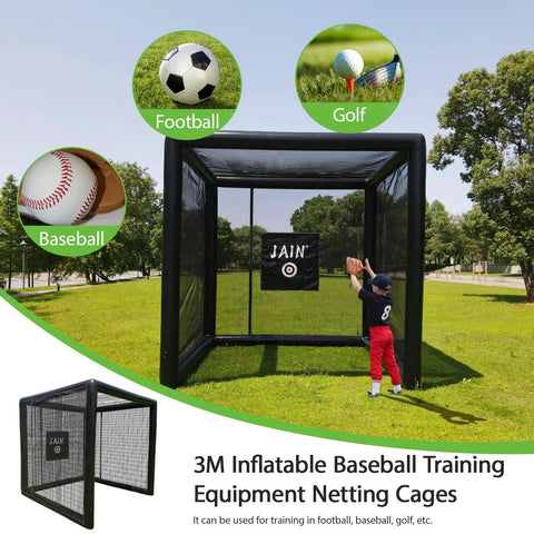 Inflatable Batting Cage For Baseball And Softball, Instant Pop-Up 10 Ft By 10 Ft By 10 Ft Backyard Training Cage in a park setting
